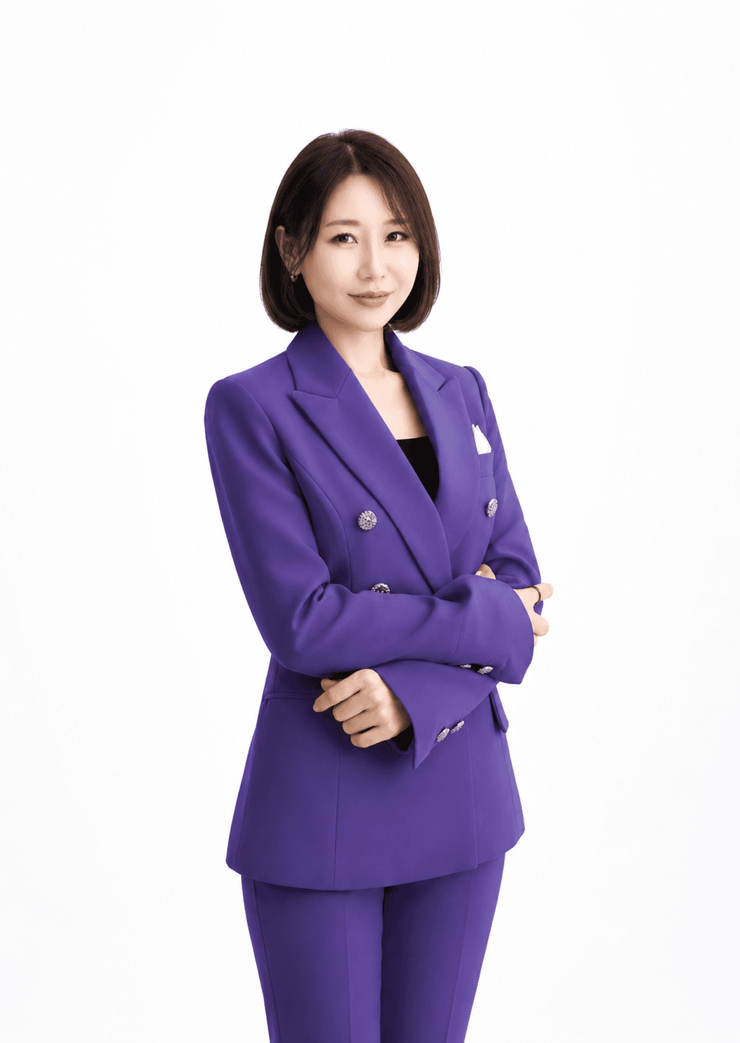 보라색 정장을 입은 미소컬러틱 윤미소 대표